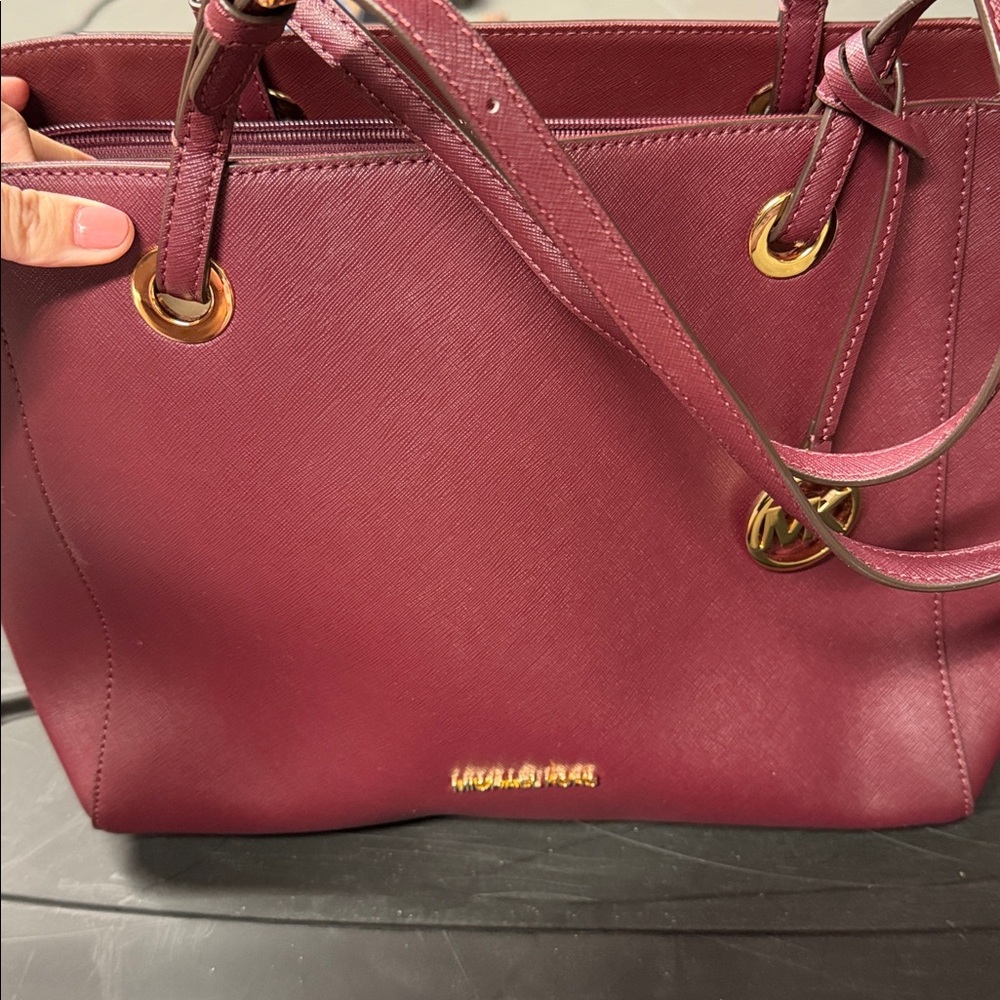 Michael Kors Wine Red Handbag with Gold Accents